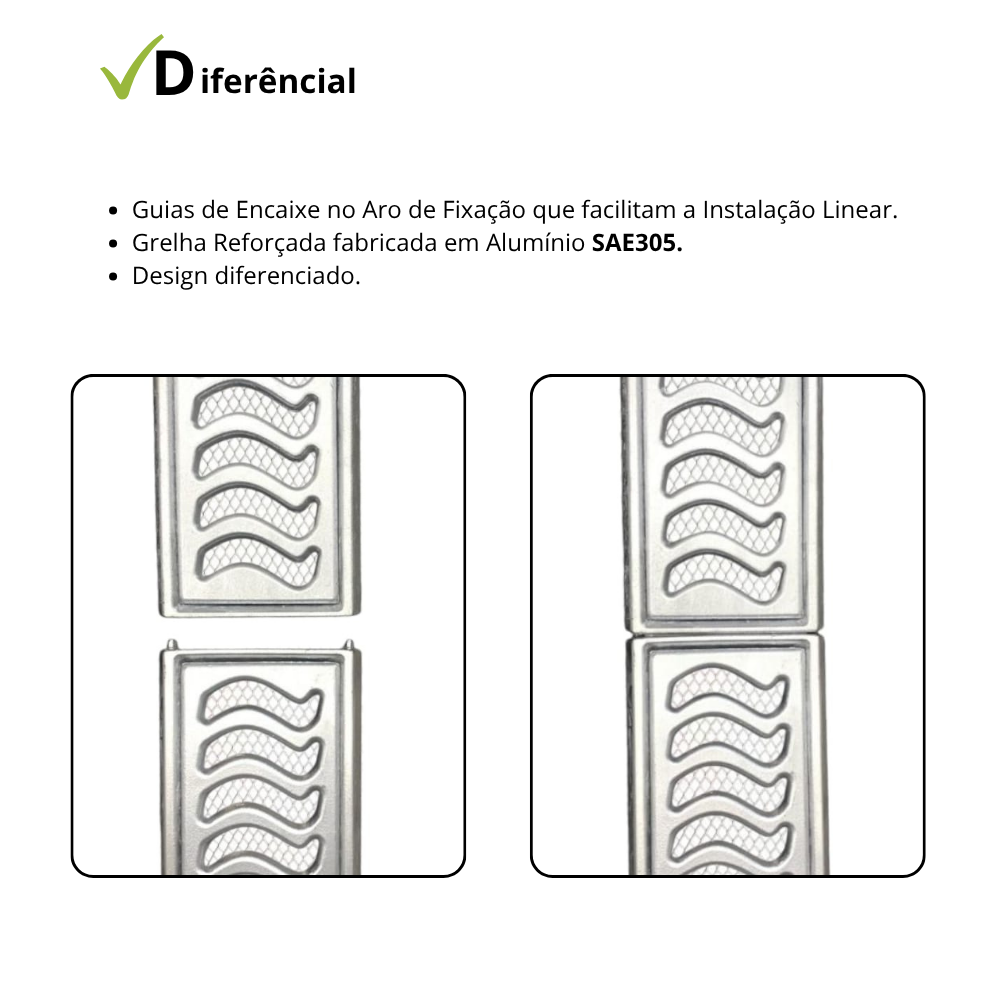 Ralo Linear Elite 10x50cm com aro de fixação e tela anti inseto