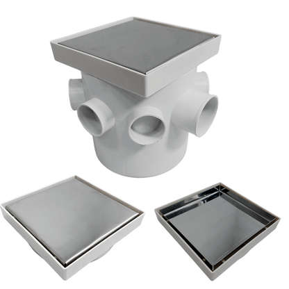 Ralo 10x10 Inox Invisivel "Cola Piso" com Coletora + Caixa Sifonada 100mm