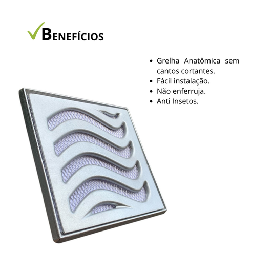 Ralo Grelha em Alumínio Elite 20x20 com Aro de Fixação e Tela