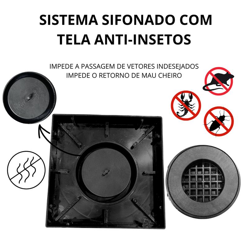 Ralo 15x15 Inox Invisivel "Cola Piso" com Coletora + Sifão
