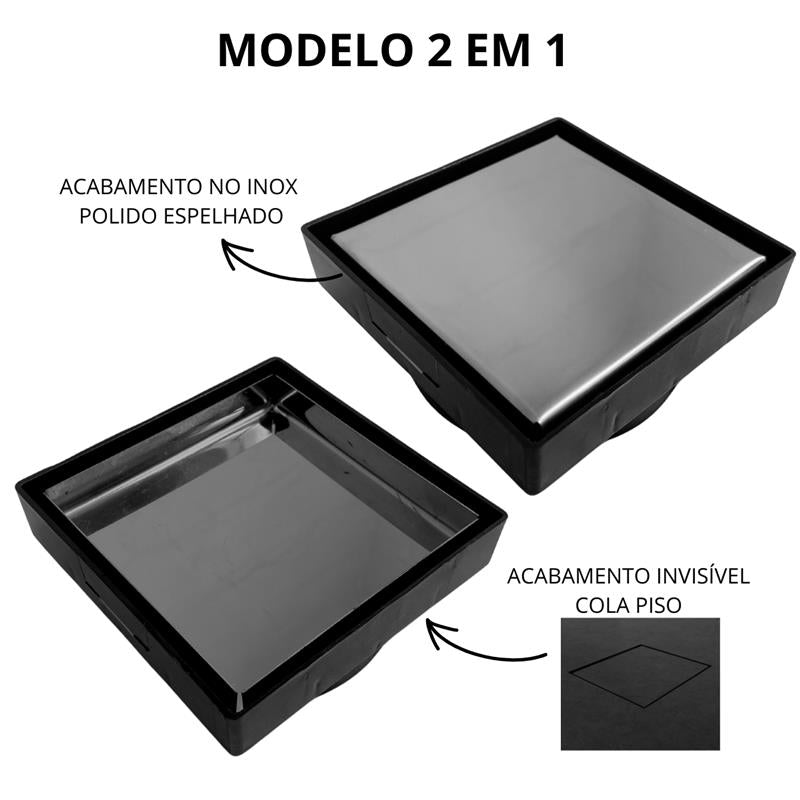 Ralo 15x15 Inox Invisivel "Cola Piso" com Coletora + Sifão