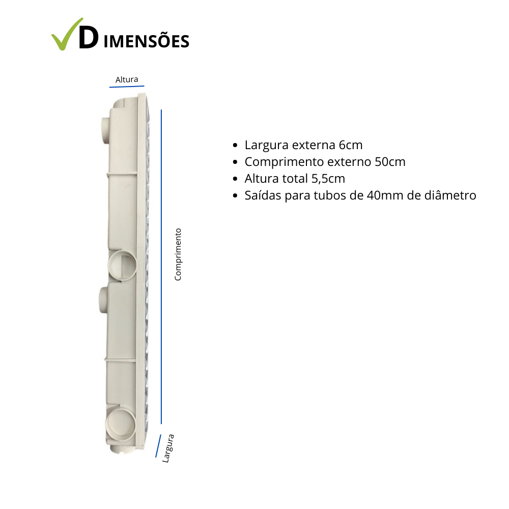 Ralo Linear 6x50 Sifonado Anti Inseto com Grelha Gradeada Inox Polido