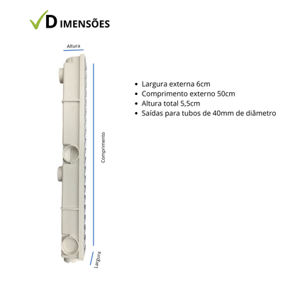 Ralo Linear 6x50 Sifonado Anti Inseto com Grelha Gradeada Inox Polido