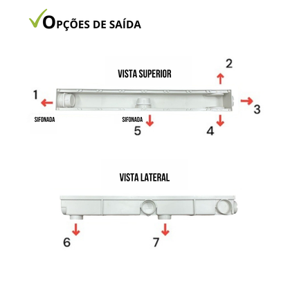 Ralo Linear 6x50 Sifonado Anti Inseto com Grelha Gradeada Inox Polido