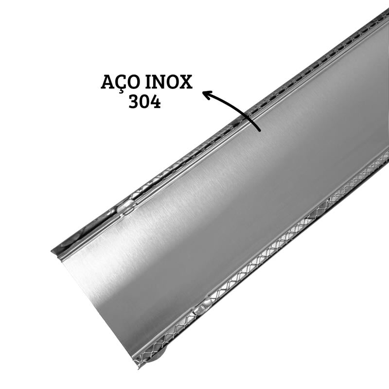 Ralo em Inox 304 - Modelo 10x100 Invisivel "Cola Piso" com Aro e Tela