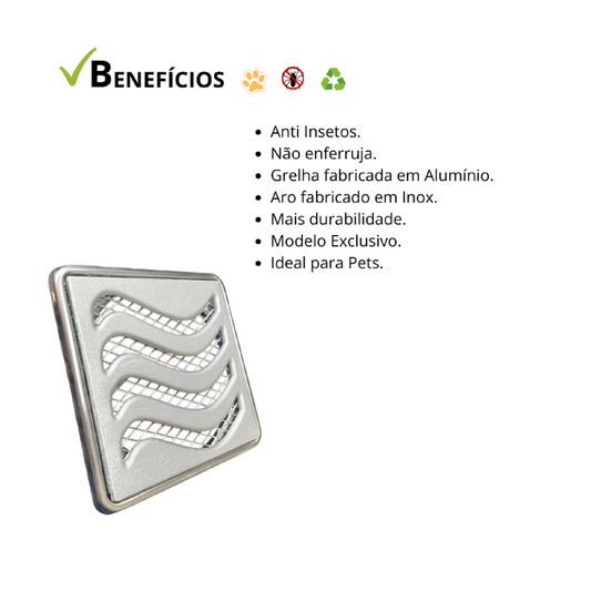 Ralo 10x10 Elite em Alumínio com Aro de Fixação em Inox + Tela Anti Insetos