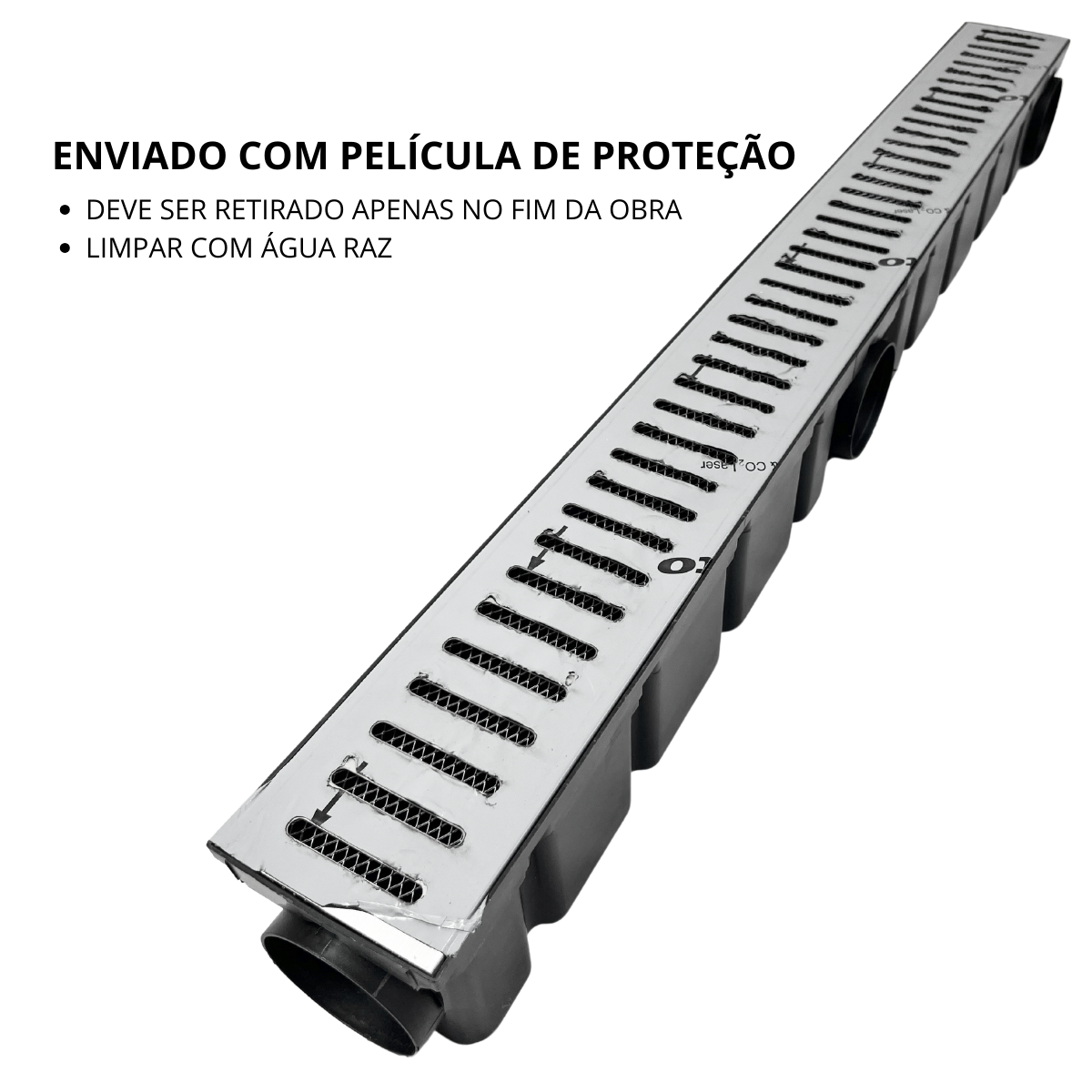 Ralo Linear Pluvial 10x100 Grelha de Inox 304 – Coletor Sequencial Saídas 75mm