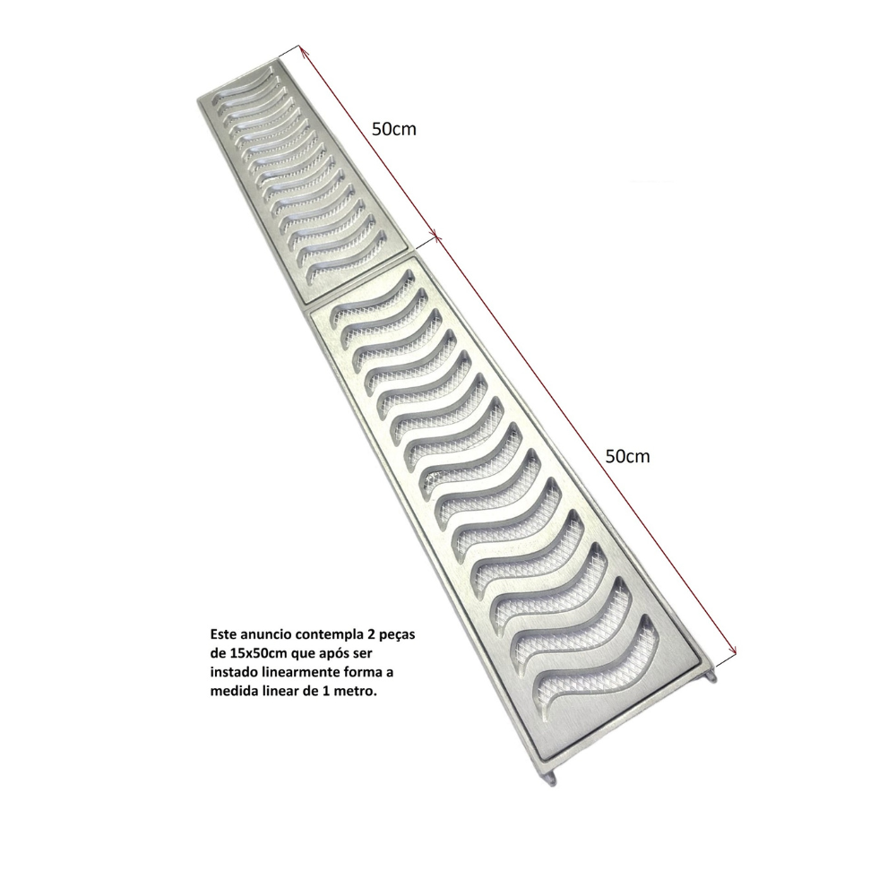 Ralo Linear Elite 15x50 com aro de fixação e tela anti-inseto