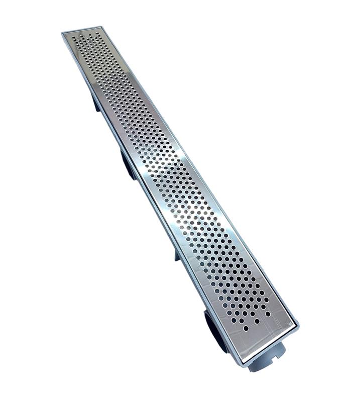 Ralo Linear 6×50cm Sifonado e Anti Inseto com Grelha em Inox Polido Perfurado "Bolinha"