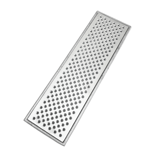 Ralo Linear Perfurado 15x50 com aro de fixação anti-inseto "Bolinha"