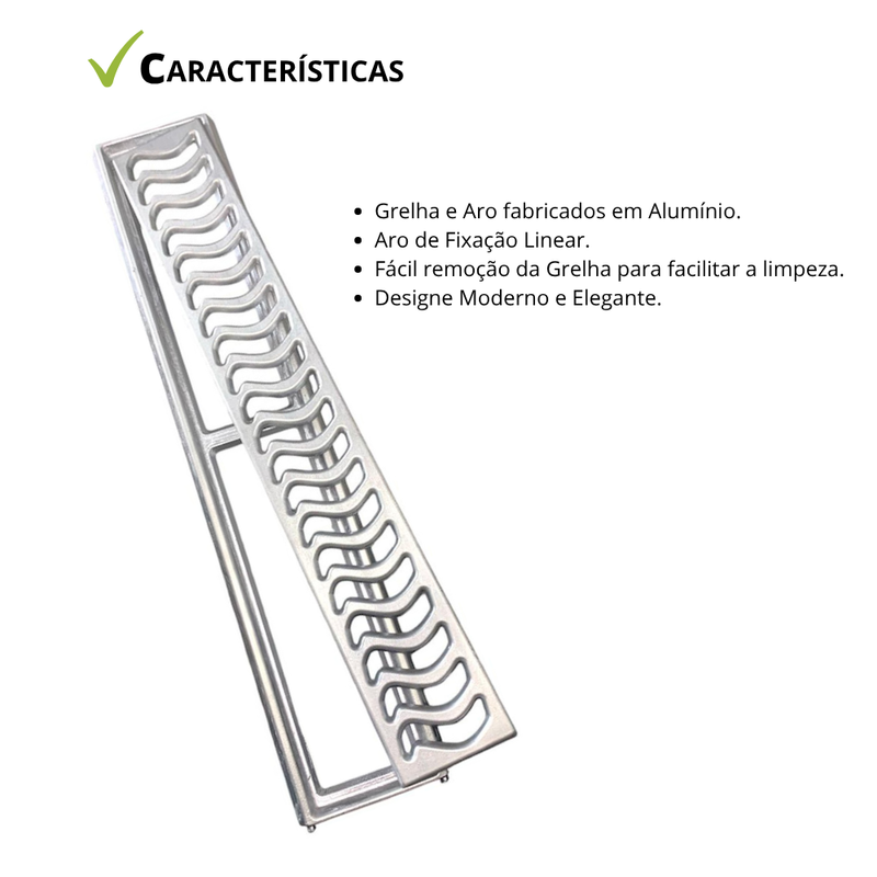 Ralo Linear 10x250 Elite em Alumínio (5pç) com Aro de Fixação