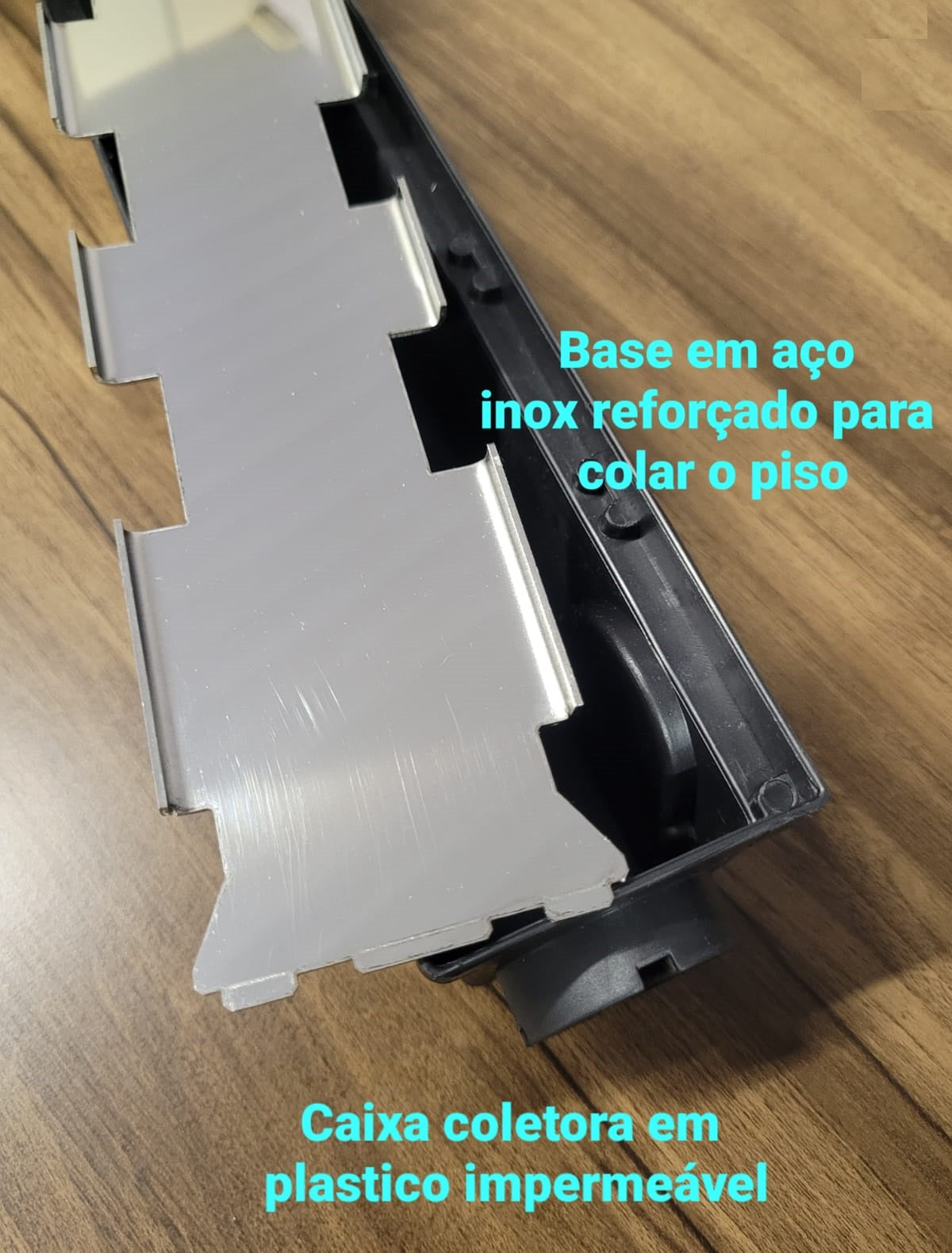Ralo Invisível em inox 6x50 com Caixa Coletora "Cola Piso" com Tela