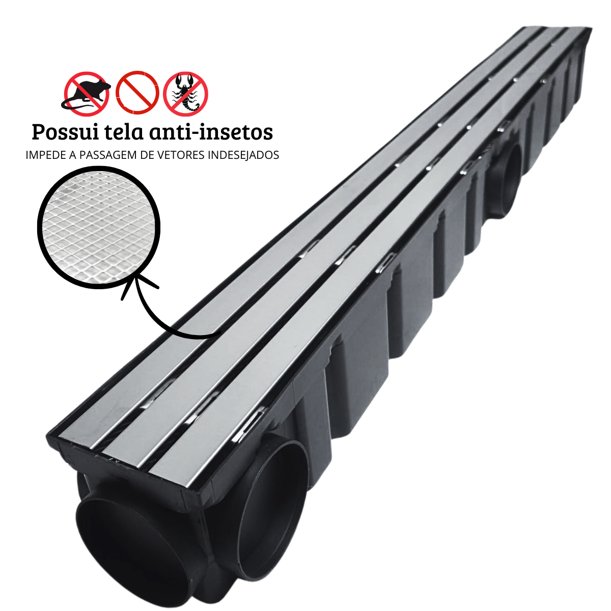 Ralo Linear Pluvial 10x100 Grelha Trilho de Inox 304 – Coletor Sequencial Saídas 75mm