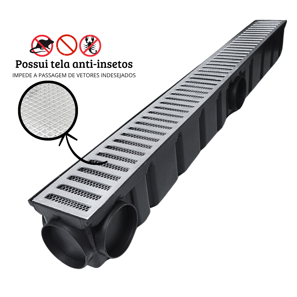 Ralo Linear Pluvial 10x100 Grelha de Alumínio – Coletor Sequencial Saídas 75mm
