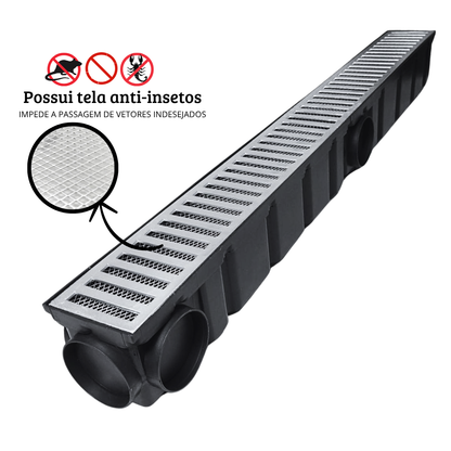 Ralo Linear Pluvial 10x100 Grelha de Alumínio – Coletor Sequencial Saídas 75mm