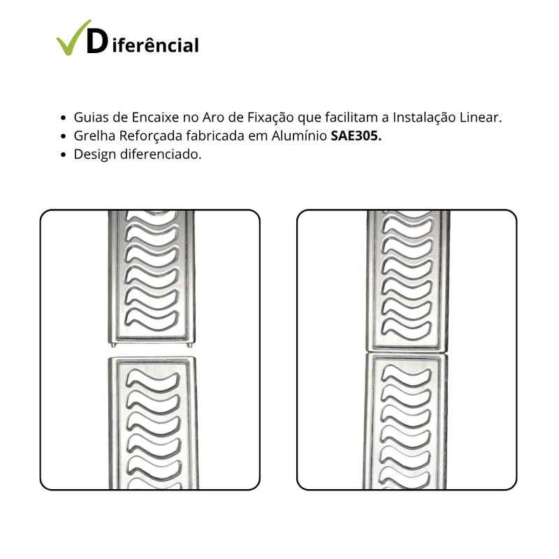 Ralo Linear 10x250 Elite em Alumínio (5pç) com Aro de Fixação