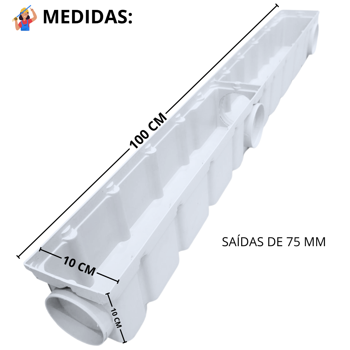 Ralo Linear Pluvial 10x100 Grelha de Inox 304 – Coletor Sequencial Saídas 75mm