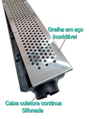 Ralo Linear 6×50cm Sifonado e Anti Inseto com Grelha em Inox Polido Perfurado "Bolinha"