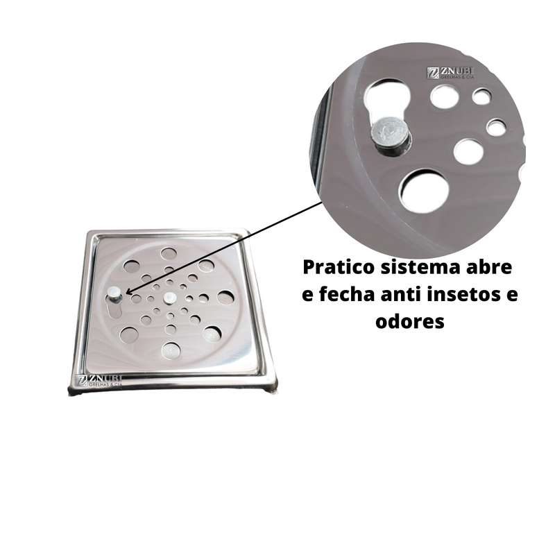 Ralo Inox Abre Fecha com Aro de fixação