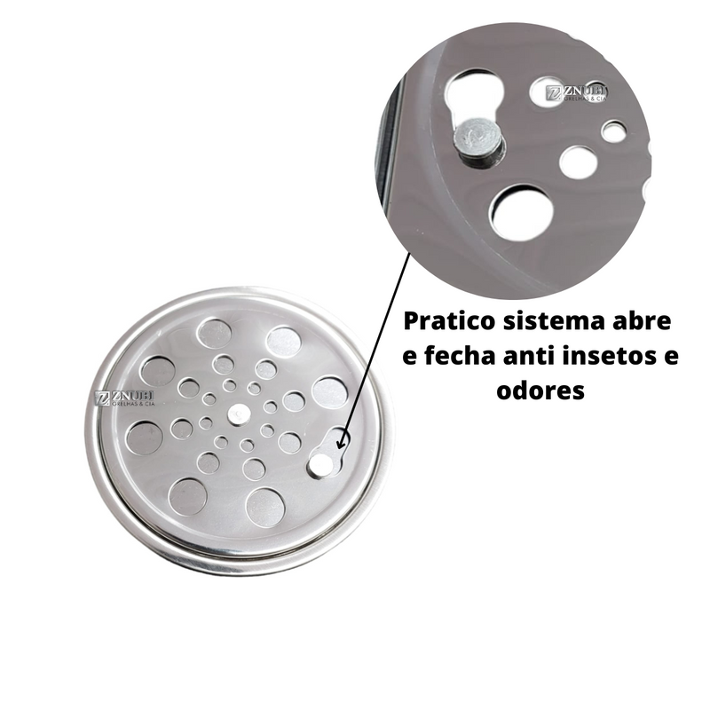 Ralo Inox Abre Fecha com Aro de fixação