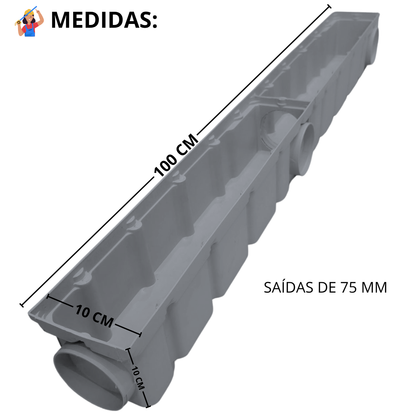 Ralo Linear Pluvial 10x100 Grelha de Inox 304 – Coletor Sequencial Saídas 75mm