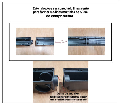 Ralo Invisível em inox 6x50 com Caixa Coletora "Cola Piso" com Tela