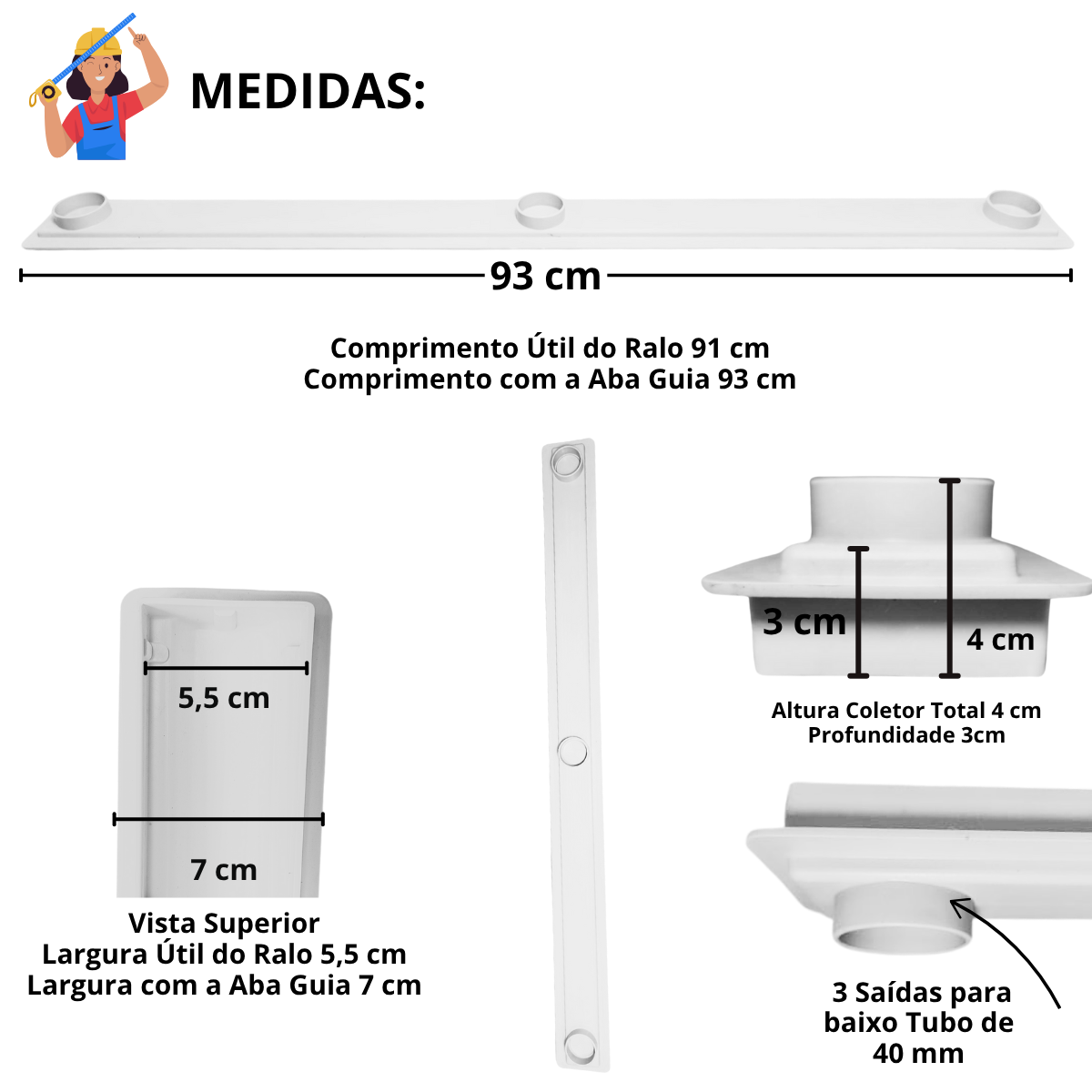 Ralo Linear de 5cm com coletora Rasa - Inox Gradeada