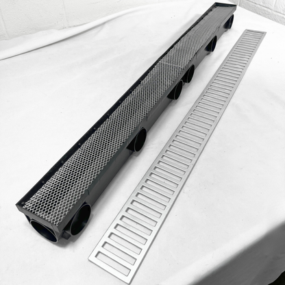 Ralo Linear Anti Insetos 8X100cm com Grelha em Alumínio Fundido e Coletora Sequencial com saída de 50mm