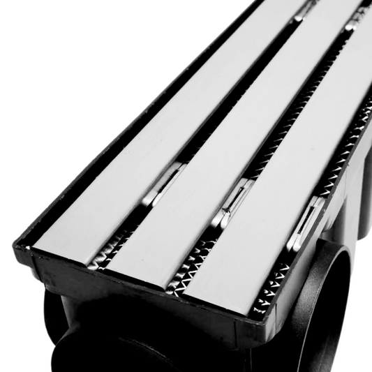 Ralo Linear Pluvial 10x100 Grelha Trilho de Inox 304 – Coletor Sequencial Saídas 75mm