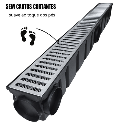 Ralo Linear Pluvial 10x100 Grelha de Alumínio – Coletor Sequencial Saídas 75mm