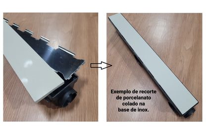Ralo Invisível em inox 6x50 com Caixa Coletora "Cola Piso" com Tela