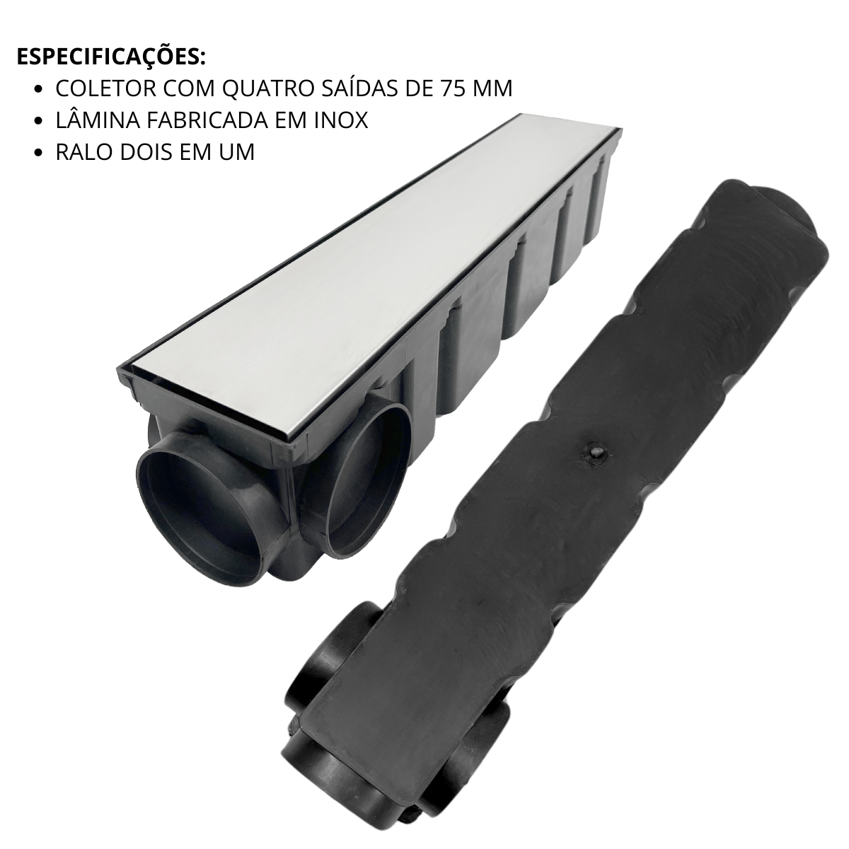 Ralo 10x50 Inox Invisivel "Cola piso" com Coletora Modular