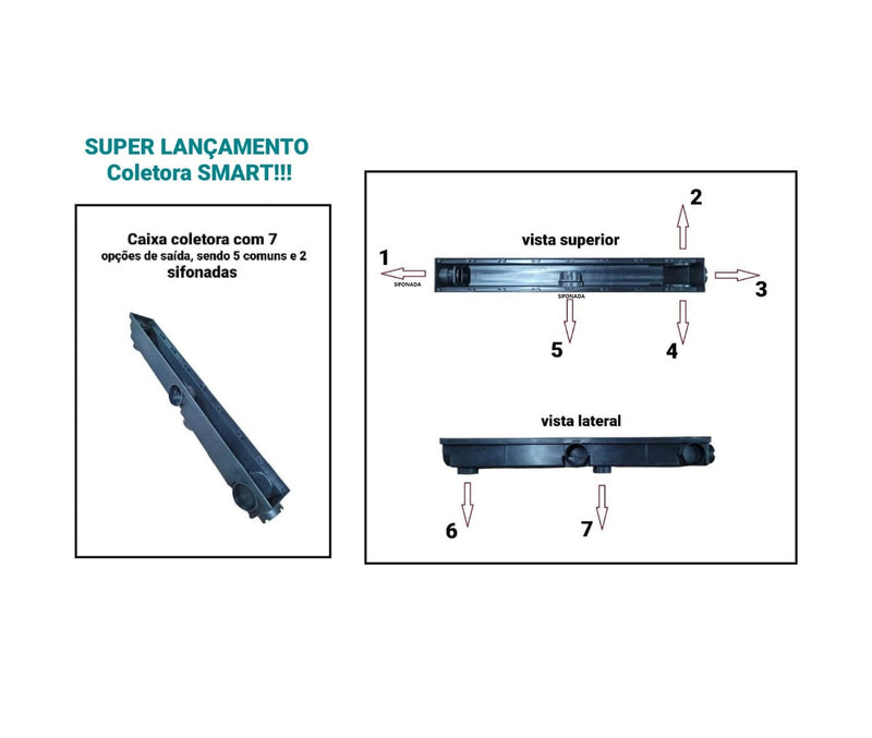Ralo Linear Sifonado 6x50 Oculto com Grelha Lisa em Inox Polido