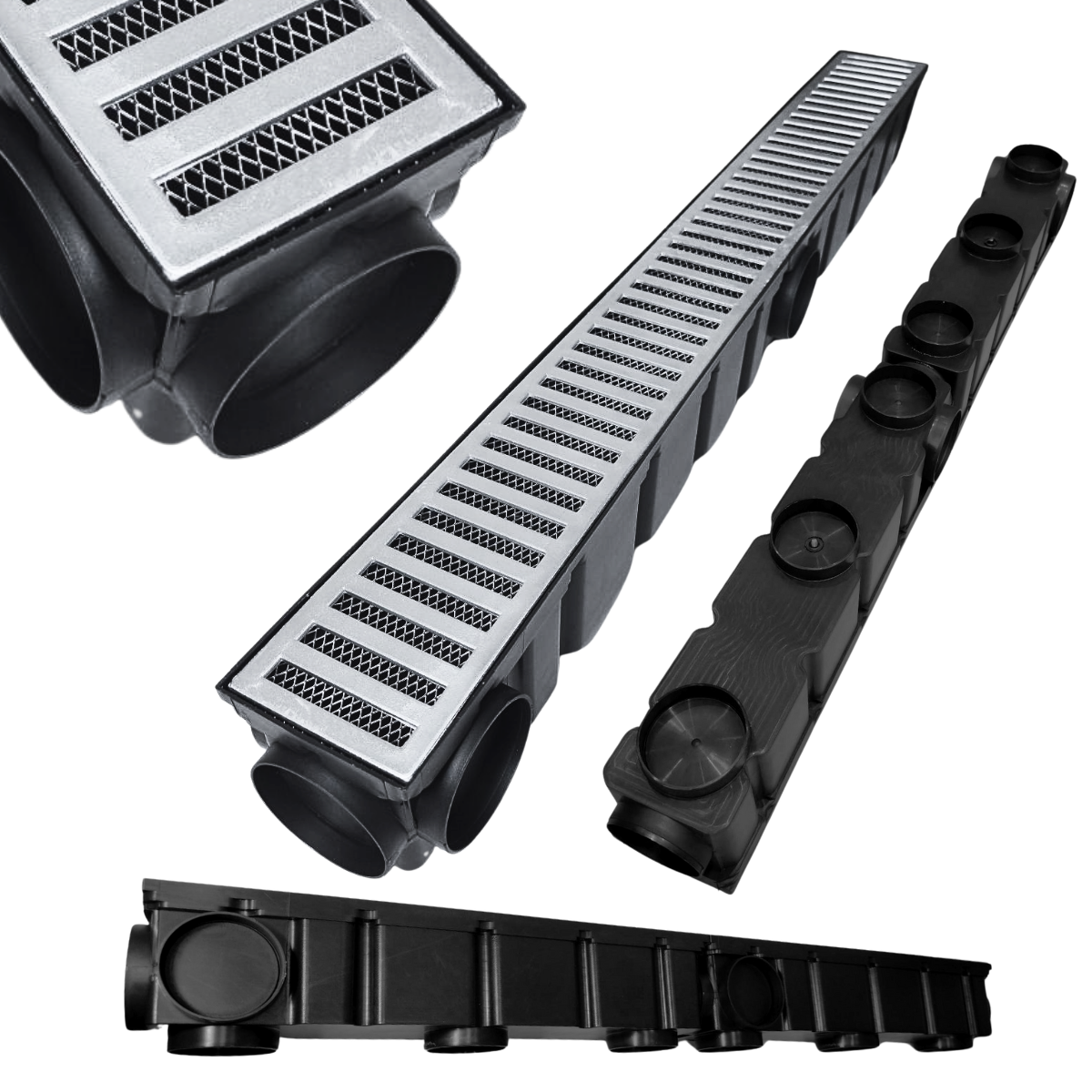 Ralo Linear Pluvial 10x100 Grelha de Alumínio – Coletor Sequencial Saídas 75mm