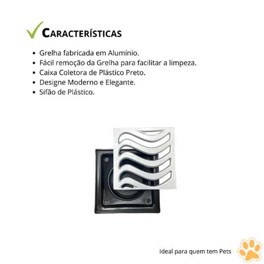 Ralo 15x15 Elite em Alumínio com Coletora Multi Saídas + Sifão