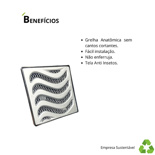 Ralo 15x15 Elite Alumínio com Coletora Multi Saídas + Tela Anti Insetos