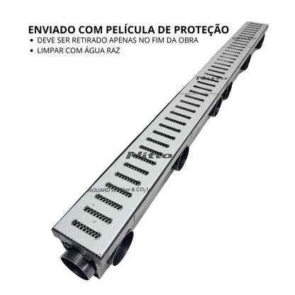 Ralo Linear 8X100 com Grelha em Inox 304 com Coletora Sequencial 50mm com Tela Anti Insetos