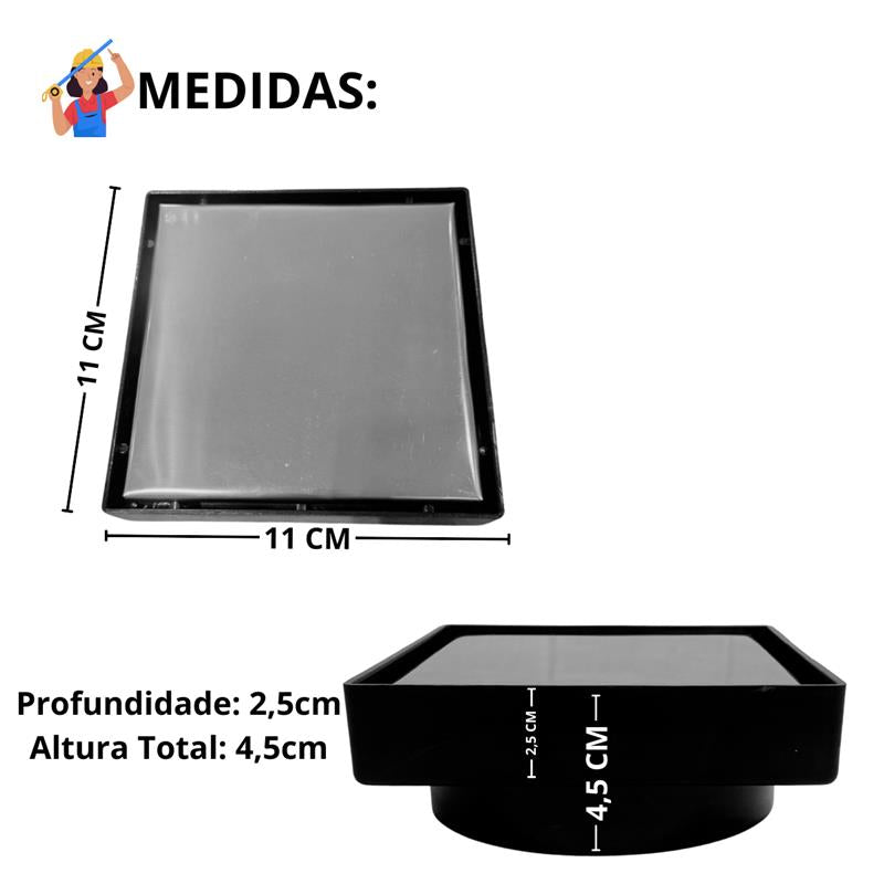 Ralo em Inox Invisivel "Cola Piso" - Modelo 10x10 com Coletora e Sifão