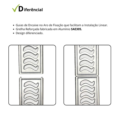 Ralo Linear Elite 10x50cm com aro de fixação e tela anti inseto