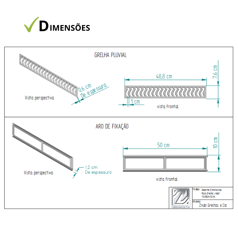 Ralo Linear Elite 10x50cm com aro de fixação e tela anti inseto
