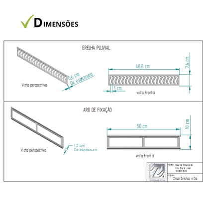 Ralo Linear Elite 10x50cm com aro de fixação e tela anti inseto