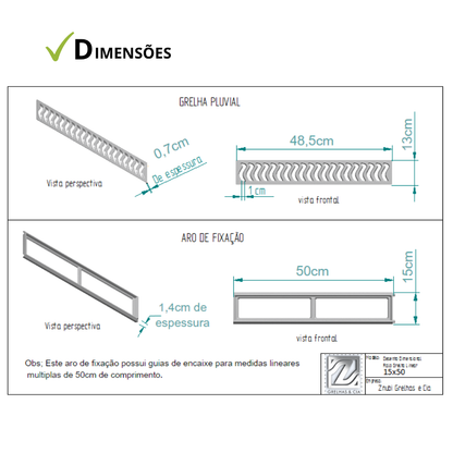 Ralo Linear Elite 15x50 com aro de fixação e tela anti-inseto