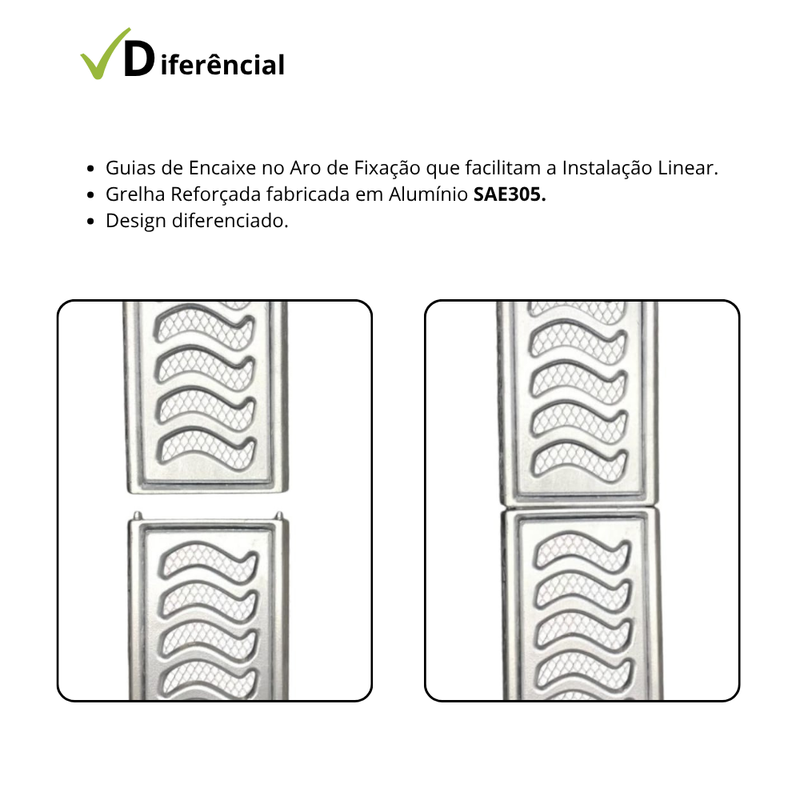Ralo Linear Elite 10x100 com Tela Anti Inseto e Aro de Fixação (2 peças 10x50cm)