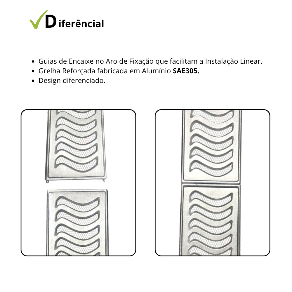 Ralo Linear Elite 15x50 com aro de fixação e tela anti-inseto