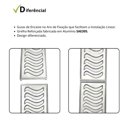 Ralo Linear Elite 15x50 com aro de fixação e tela anti-inseto