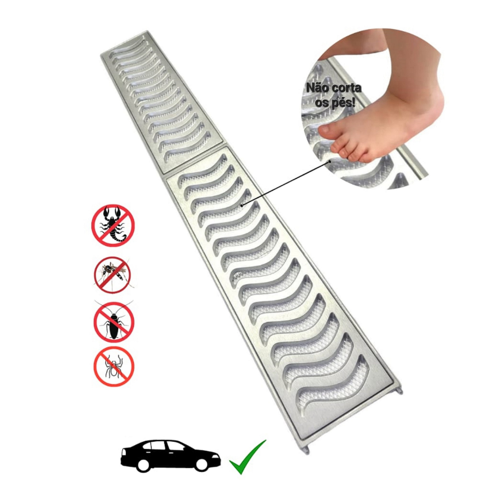 Ralo Linear Elite 15x50 com aro de fixação e tela anti-inseto